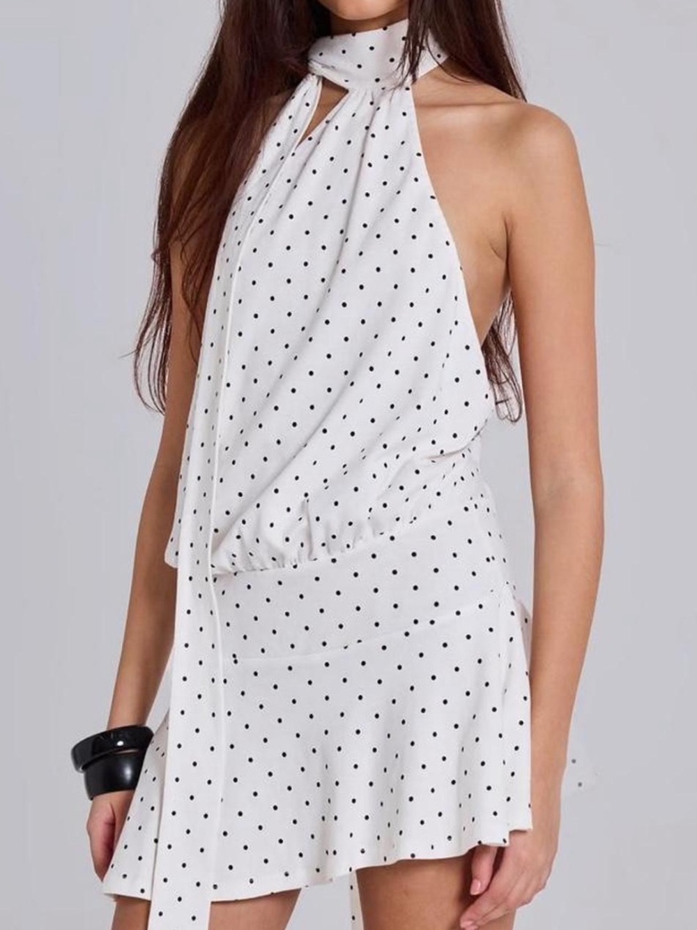 Jaded London White with Black Polka Dot Scarf Mini Dress